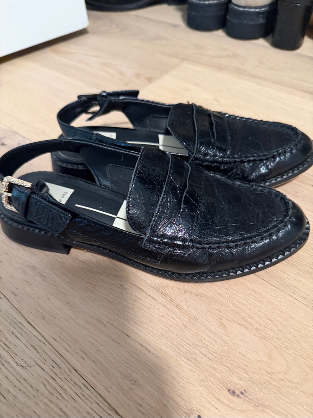 Black Leather women’s Slingback Penny Loafers